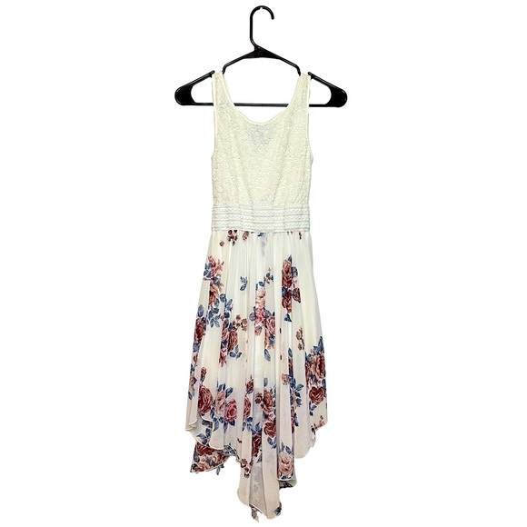RUE21 Cream Lace Tank High-Low Dress with Pink and Blue Floral Pattern on Skirt - Picture 2 of 4